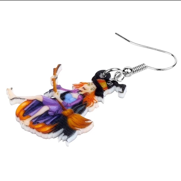 Witch Pumpkin Acrylic Earrings Halloween - Picture 5 of 6